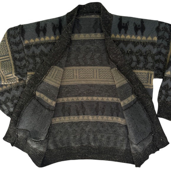 Vtg Mens Geometric Alpaca Wool Cardigan Sweater XXL Peru Heavy Grandpa Winter - Picture 8 of 10